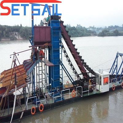 Hull afmeting 23m-49m aangepast keten emmer rivier zand goud bagger met trommel scherm