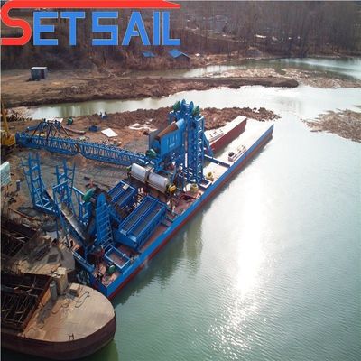 Hull afmeting 23m-49m aangepast keten emmer rivier zand goud bagger met trommel scherm