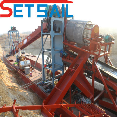 Breedte 4,5-10 meter aangepaste keten emmer rivier goudmijnen bagger met agitatie chute