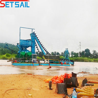 Steady Performance Chain Bucket Gold Dredger met agitatie chute Precise Gold Recovery